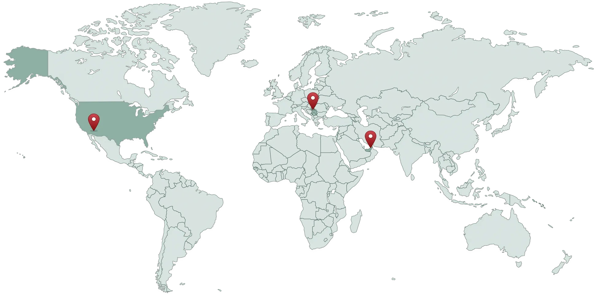 Earth map with pins for each of Krediums offices location