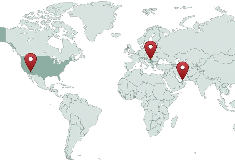 Earth map with pins for each of Krediums offices location