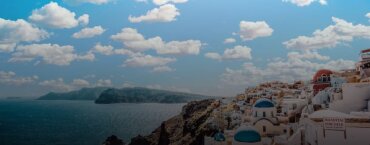 Seaside buildings in Santorini, Greece.